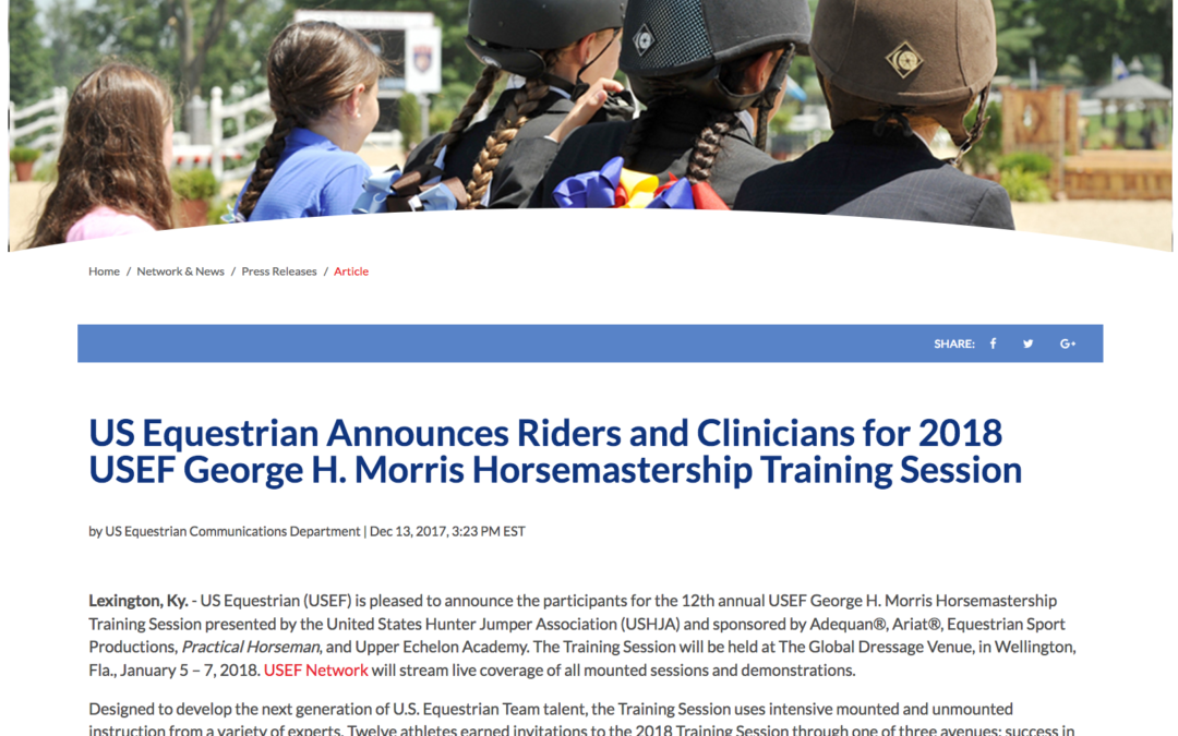 Tonya named a Clinician for the 2018 USEF George H. Morris Horsemastership Training Session